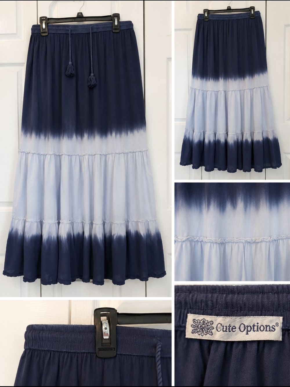 Cute Options Navy and Light Blue Ombre Tiered Maxi Skirt New WO Tags